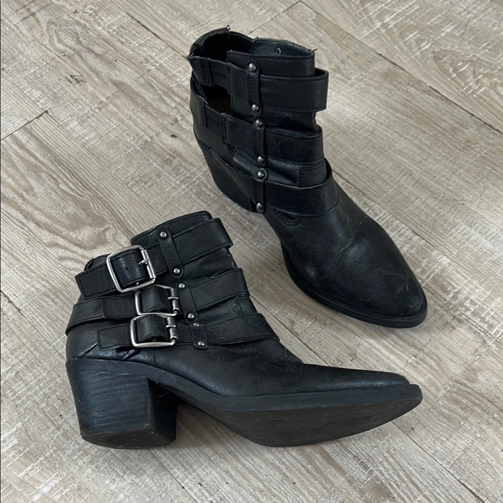 Women's Black Buckle Ankle Boots